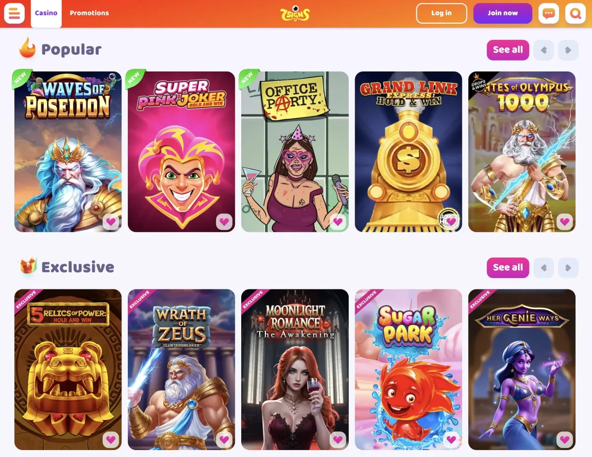 Game selection at 7Signs