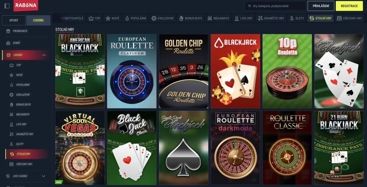 Rabona casino table games