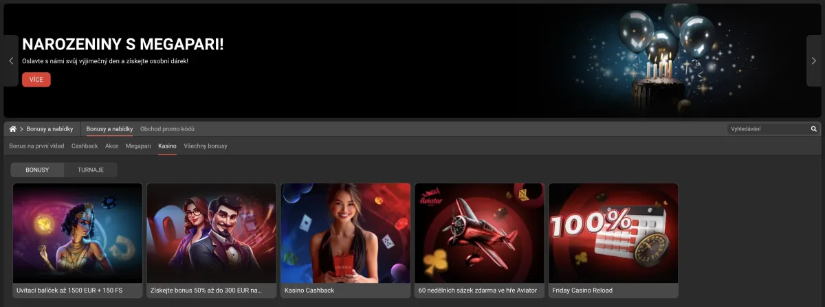 Bonuses and promotions of MegaPari casino