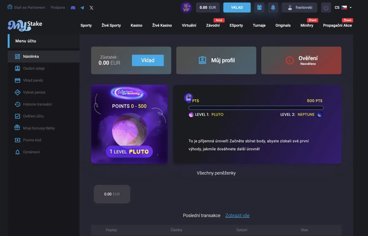 Gaming player profile MyStake casino