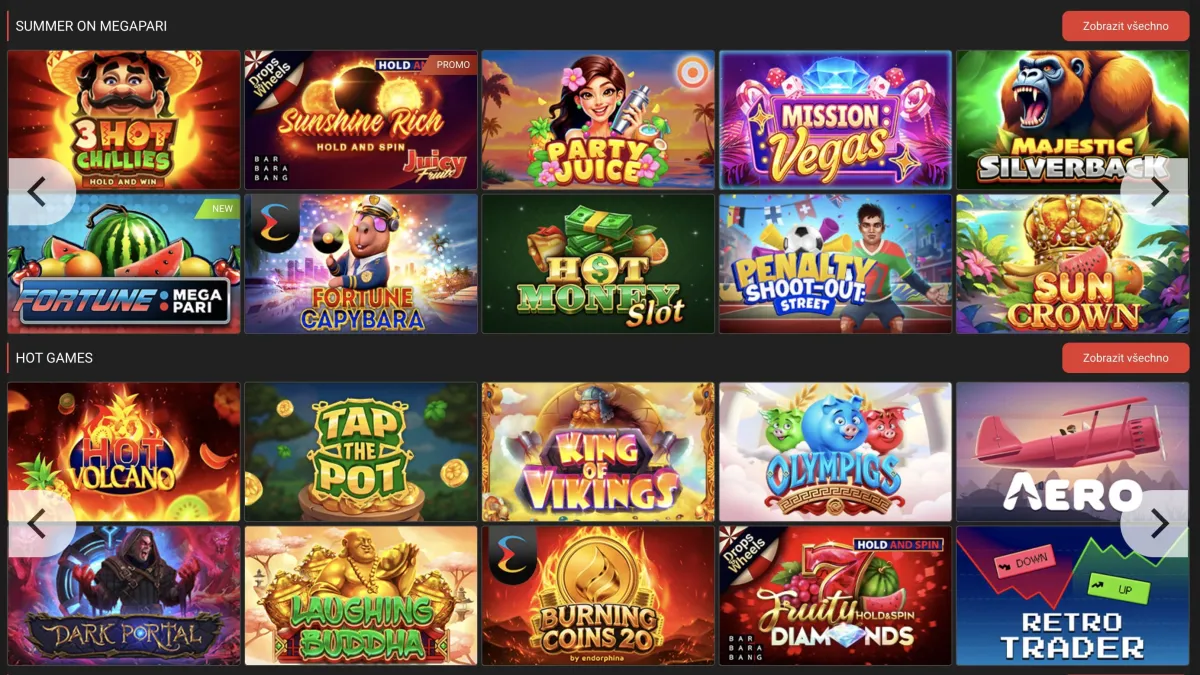 Game selection at MegaPari casino