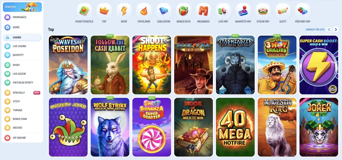 Game selection at Nomini casino