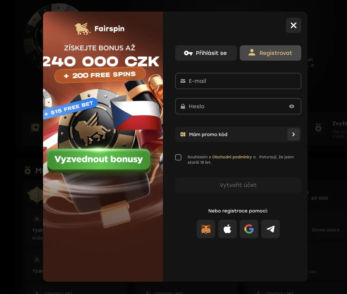 Registration at Fairspin casino
