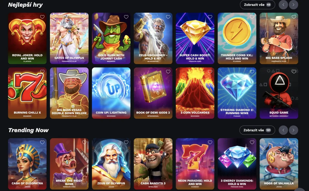 Game selection at BetOnRed casino