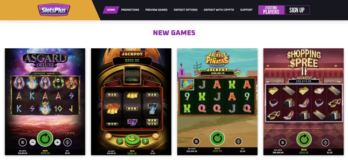 Game selection at SlotsPlus casino