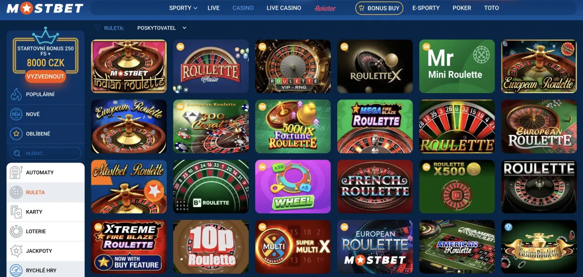 Game selection at MostBet casino