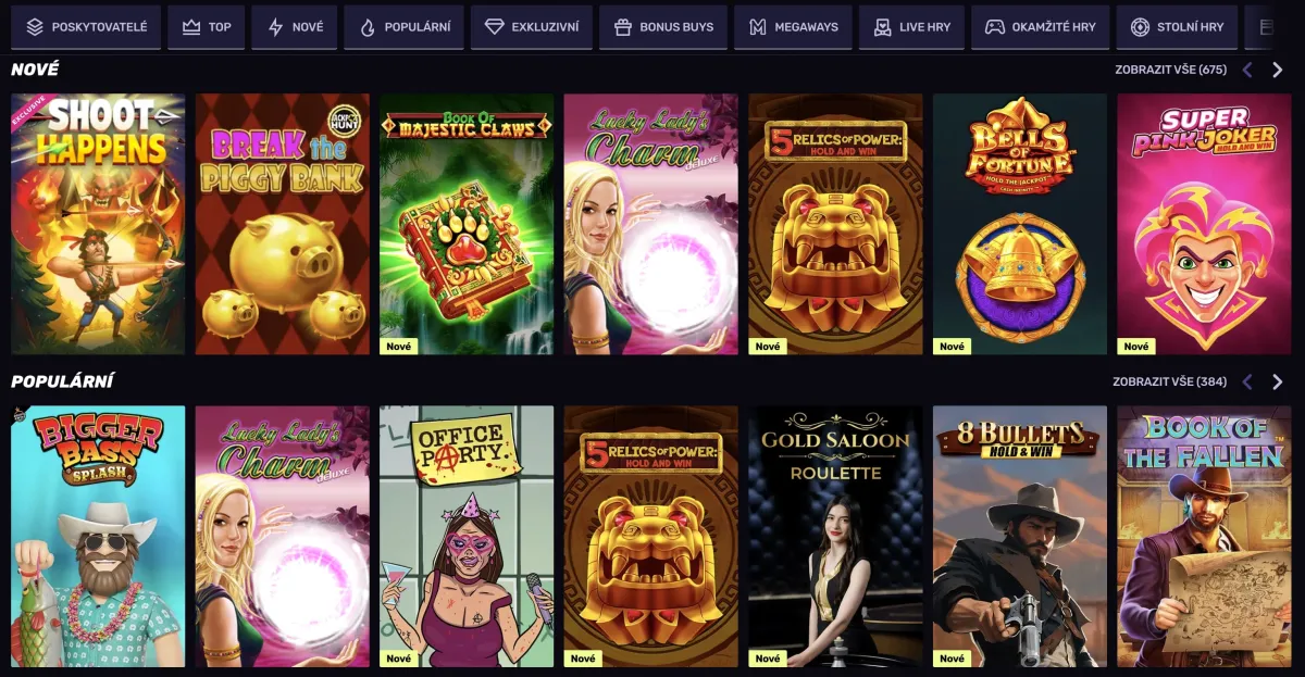 Game selection at Sportuna casino