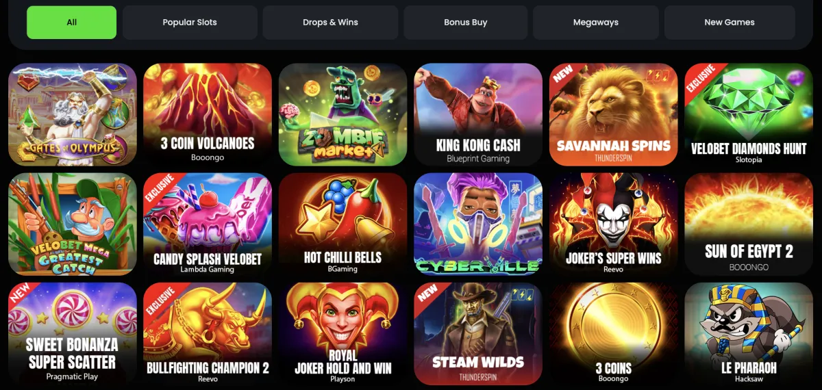 Velobet casino game selection