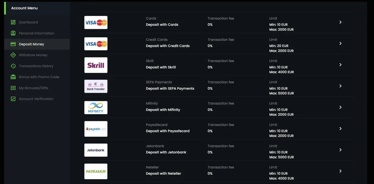 Velobet casino deposits