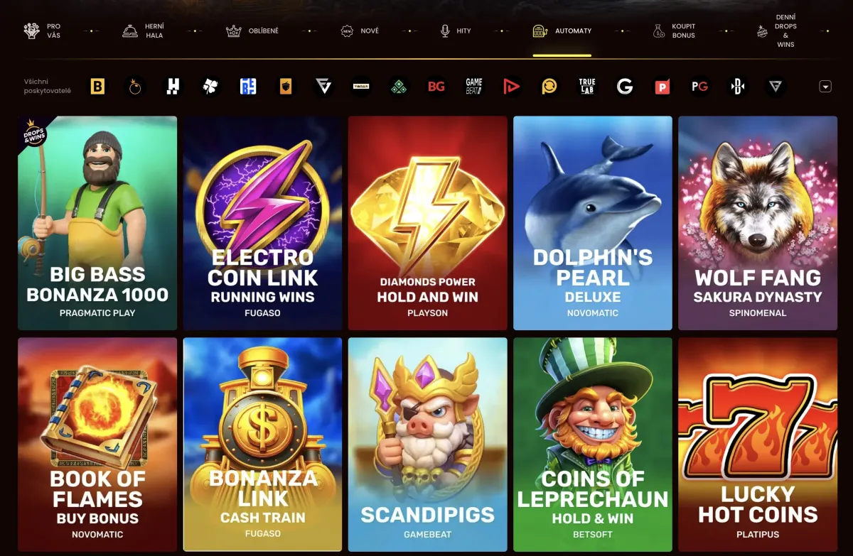 Game offering at Dragons Slots casino
