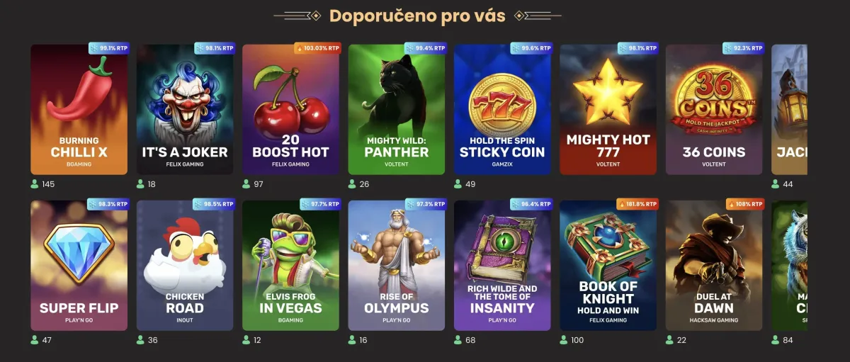 Game selection at National casino